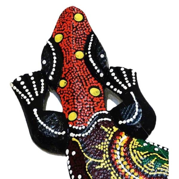 Simandra Gecko Echse Deko Figur Wanddeko Holzfigur Wandfigur Afrika Asia punktbemalt dotpainting Salamander