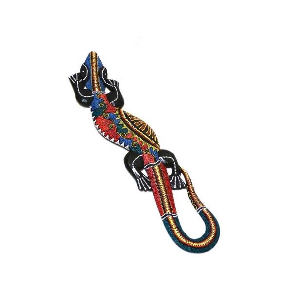 Simandra Gecko Echse Deko Figur Wanddeko Holzfigur Wandfigur Afrika Asia punktbemalt dotpainting Salamander Blitzangebot