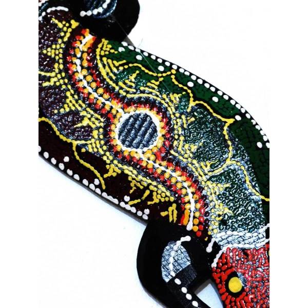 Simandra Gecko Echse Deko Figur Wanddeko Holzfigur Wandfigur Afrika Asia punktbemalt dotpainting Salamander Blitzangebot