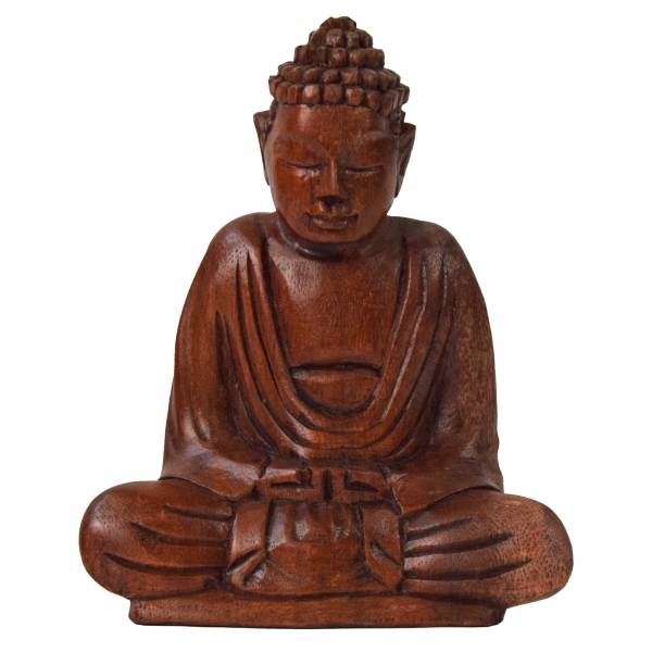 Simandra Om Buddha Amitabha 15 cm Statue sitzend Holz Skulptur Lotus Meditation Feng-Shui