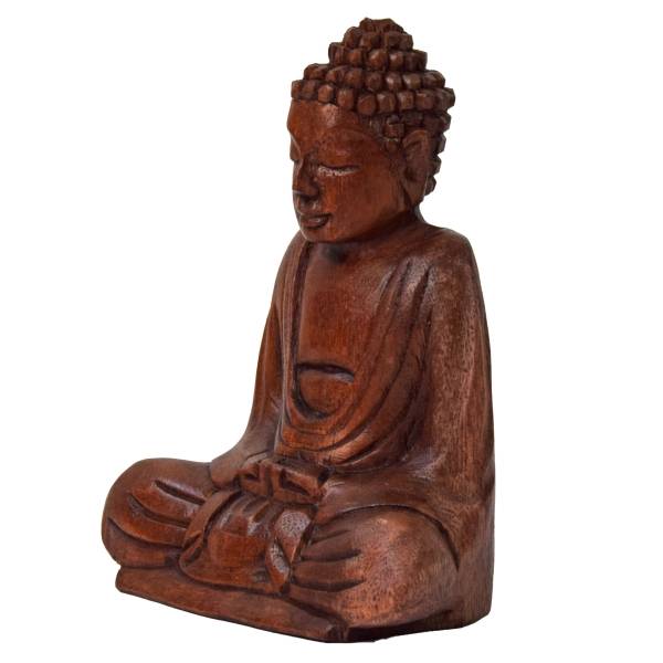 Simandra Om Buddha Amitabha 15 cm Statue sitzend Holz Skulptur Lotus Meditation Feng-Shui Letzte 3 Tage