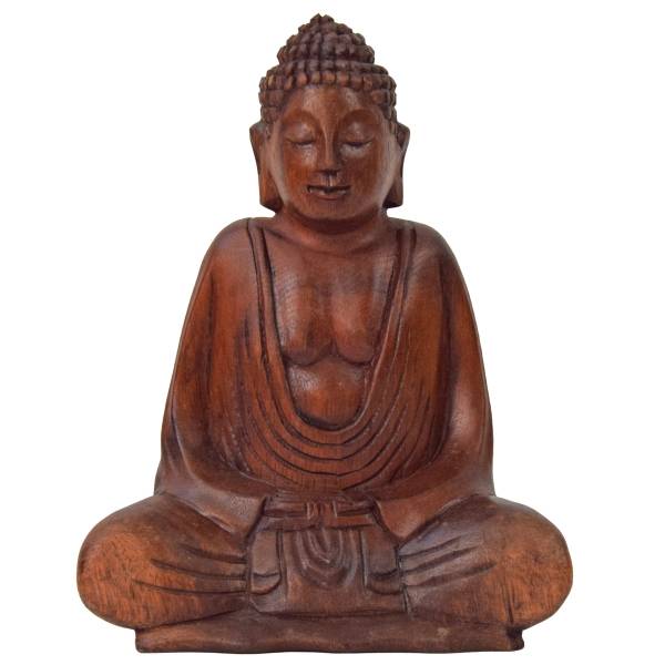 Simandra Om Buddha Amitabha 20 cm Statue sitzend Holz Skulptur Lotus Meditation Feng-Shui