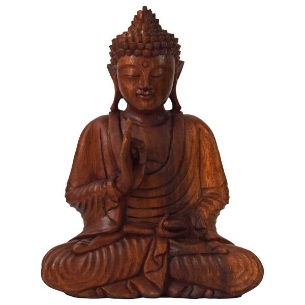 Simandra Om Buddha Amitabha 30 cm Statue sitzend Holz Skulptur Lotus Meditation Feng-Shui