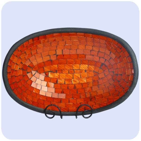 Simandra Glas-Mosaikschale Tonschale mit Glasmosaik Glasschale Dekoschale Mosaik Kunsthandwerk Oval XL