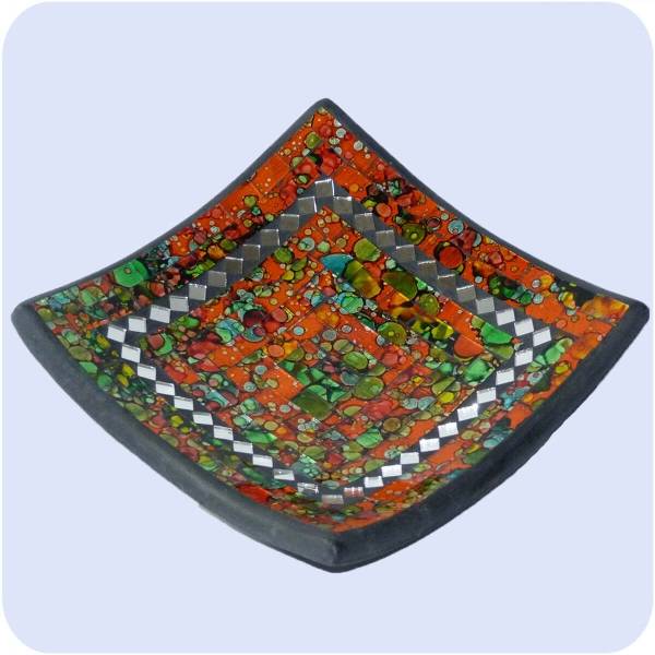 Simandra Mosaikschale Tonschale Glasschale Dekoschale Mosaik Kunsthandwerk Glassteine Deko Quadrat Spiegel groß Nur noch ein Tag übrig