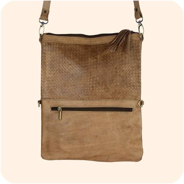 Simandra Leder Handtasche Dafira 33x26cm - marokkanische Umhängetasche in Flecht-Optik mit 3 Fächern Meist gekauft