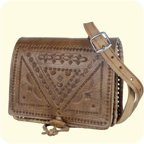 Simandra Leder-Handtasche Casablanca 15x18cm - Umhängetasche mit dekorativer Lederprägung - marokkanisch