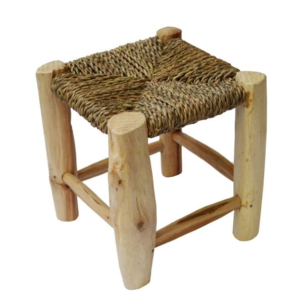 Simandra Scandi Stil Holzhocker Hocker Fußhocker mit geflochtenen Palmenblättern 20x20 cm