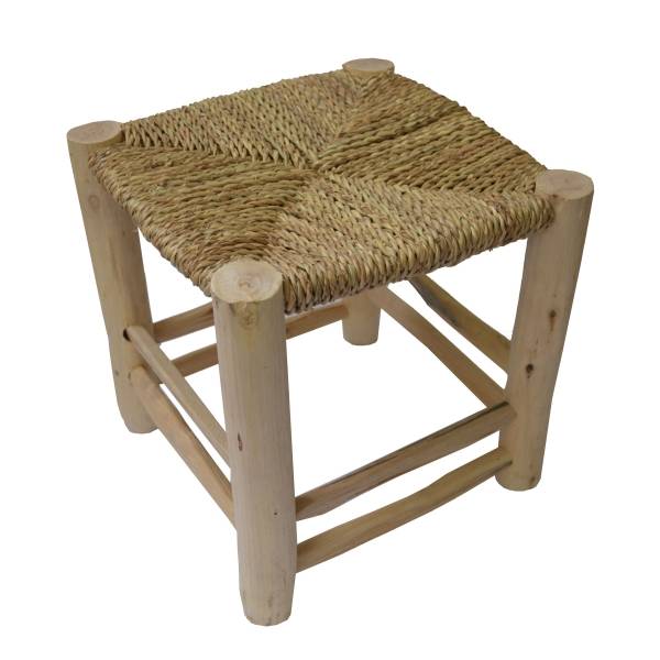 Simandra Scandi Stil Holzhocker Hocker Fußhocker mit geflochtenen Palmenblättern 30x30 cm
