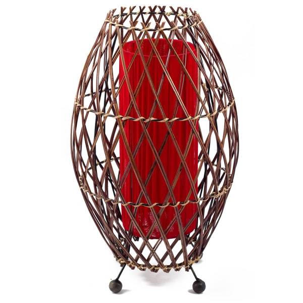 Simandra Bali asiatische Lampe Deko-Leuchte aus Rattan & Stoff, Stimmungsleuchte Stehleuchte aus traditioneller Handarbeit 41x25 cm