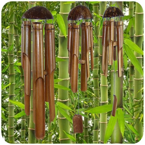 Simandra Windspiel Klang-Spiel Bambus Deko Mobile Klangröhren Entspannung Garten Türglocke Feng Shui 3 Set zollfrei