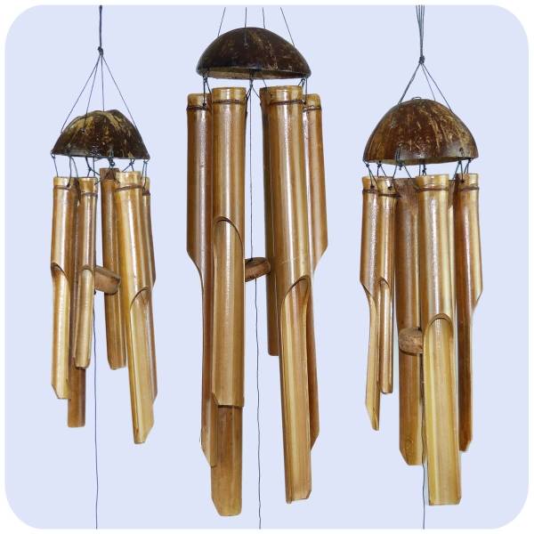 Simandra Windspiel Klang-Spiel Bambus Deko Mobile Klangröhren Entspannung Garten Türglocke Feng Shui 3 Set zollfrei