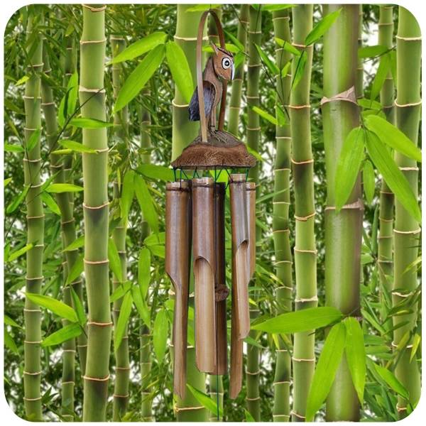 Simandra Windspiel Klangspiel Bambus Klang Deko Klangröhren Entspannung Garten Türglocke Kokosnuss Eule Outlet