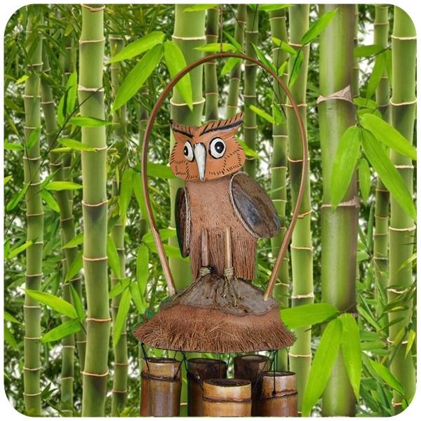 Simandra Windspiel Klangspiel Bambus Klang Deko Klangröhren Entspannung Garten Türglocke Kokosnuss Eule Outlet