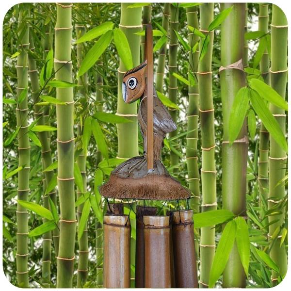 Simandra Windspiel Klangspiel Bambus Klang Deko Klangröhren Entspannung Garten Türglocke Kokosnuss Eule Outlet