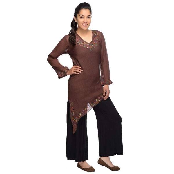 Simandra Langarm Bluse Oberteil Longshirt Kleid Shirt Träger Tank Schluppenbluse Hippie Tunika Rajani