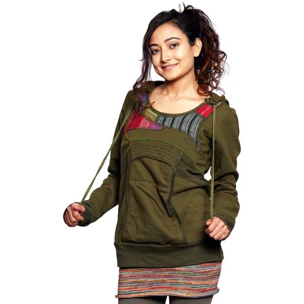 Simandra Hoodie für Damen I Kapuzen-Pullover aus Baumwolle I mit Patchworkeffekten & Kängurutasche I Simandra