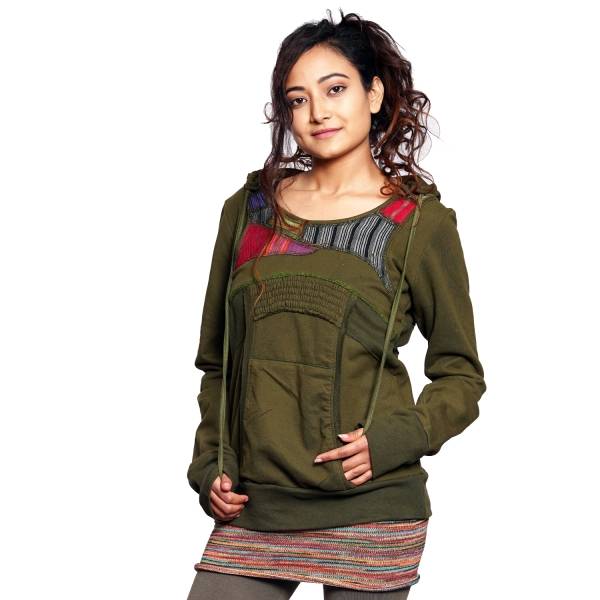 Simandra Hoodie für Damen I Kapuzen-Pullover aus Baumwolle I mit Patchworkeffekten & Kängurutasche I Simandra Black Friday