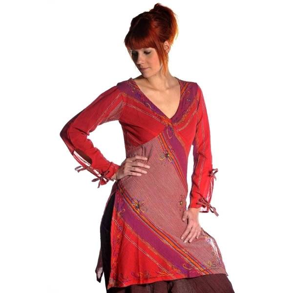 Simandra Langarm Bluse Oberteil Longshirt Kleid Shirt Träger Tank Schluppenbluse Freizeit Hippie Tunika Priya