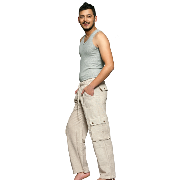 Simandra Cargo-Hose aus Baumwolle - Arbeitshose im Cargo-Stil mit Gummibund - Hose mit vielen Taschen - Freizeithose mit geradem Bein Exklusive Angebote