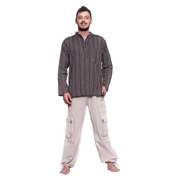 Simandra Herren Kurta Klassisch Gestreift Braun Räumungsverkauf