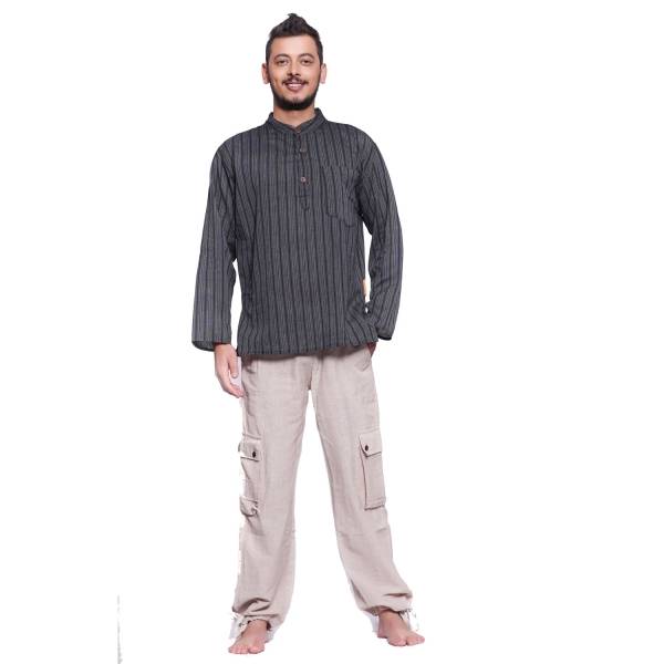 Simandra Herren Kurta Klassisch Gestreift Schwarz Sonderangebote