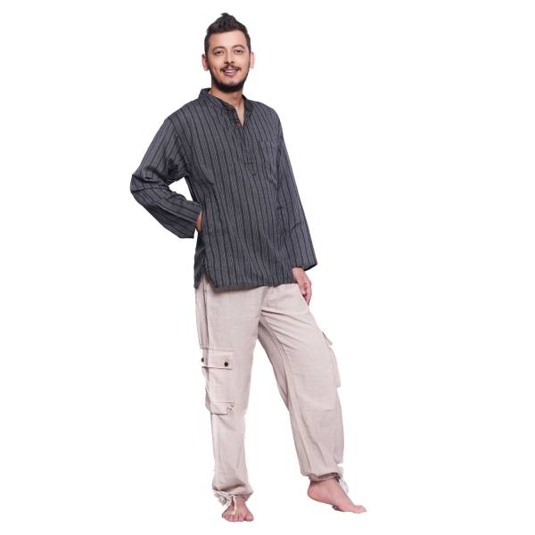 Simandra Herren Kurta Klassisch Gestreift Schwarz Sonderangebote