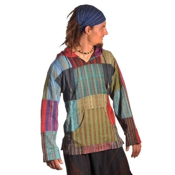 Simandra Patchwork-Kapuzenhemd I Fischerhemd - gerader Schnitt I Freizeit-Hemd für Frauen & Männer I 100% Baumwolle VIP-Rabatte