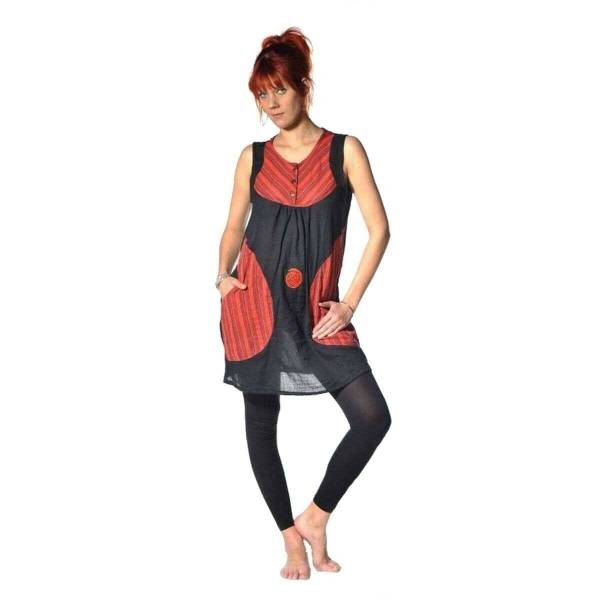 Simandra Tunika Sita Long Top ärmellose Sommer Bluse mit Lebensspirale und Taschen