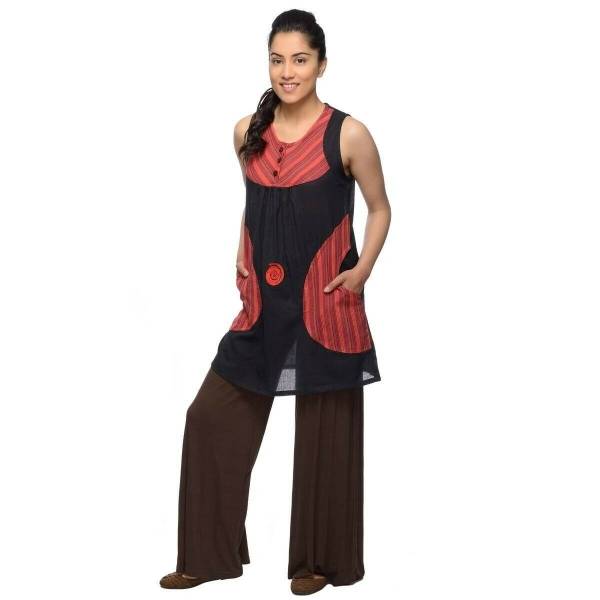 Simandra Tunika Sita Long Top ärmellose Sommer Bluse mit Lebensspirale und Taschen Neueste Stile