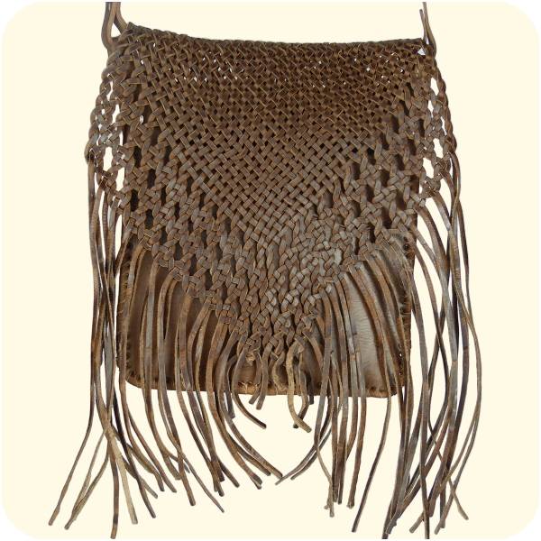Simandra Umhängetasche Indian 30x25cm - Lederhandtasche mit Fransen - marokkanische Schultertasche