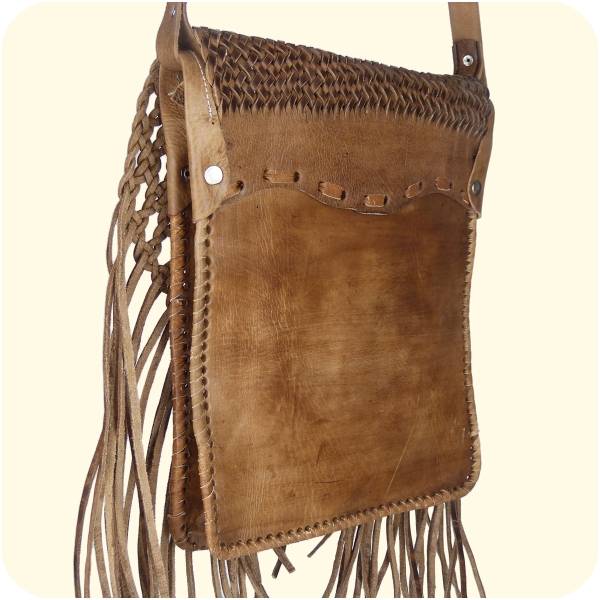 Simandra Umhängetasche Indian 30x25cm - Lederhandtasche mit Fransen - marokkanische Schultertasche Letzte 2 Tage