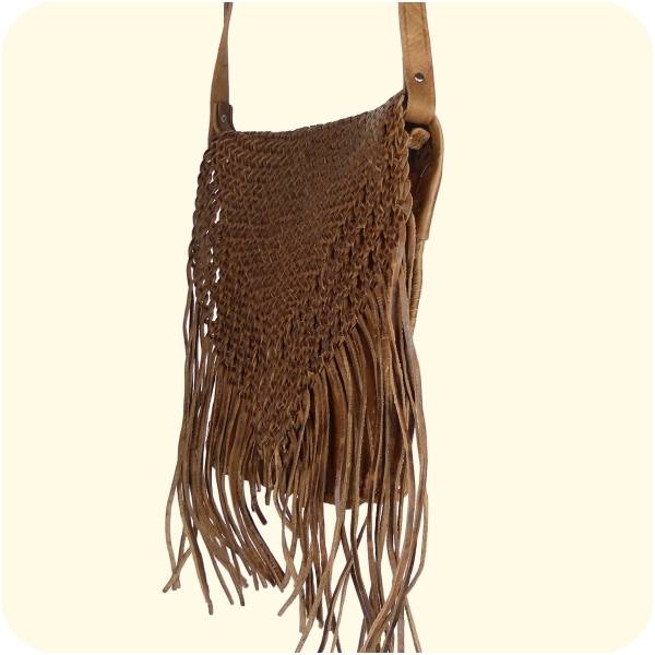 Simandra Umhängetasche Indian 30x25cm - Lederhandtasche mit Fransen - marokkanische Schultertasche Letzte 2 Tage