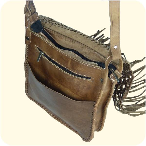 Simandra Umhängetasche Indian 30x25cm - Lederhandtasche mit Fransen - marokkanische Schultertasche Letzte 2 Tage