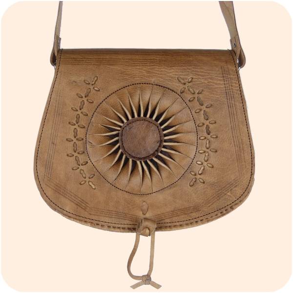 Simandra Umhängetasche Zahra 25x28cm Leder - marokkanische Schultertasche Lederhandtasche rund 2 Fächer