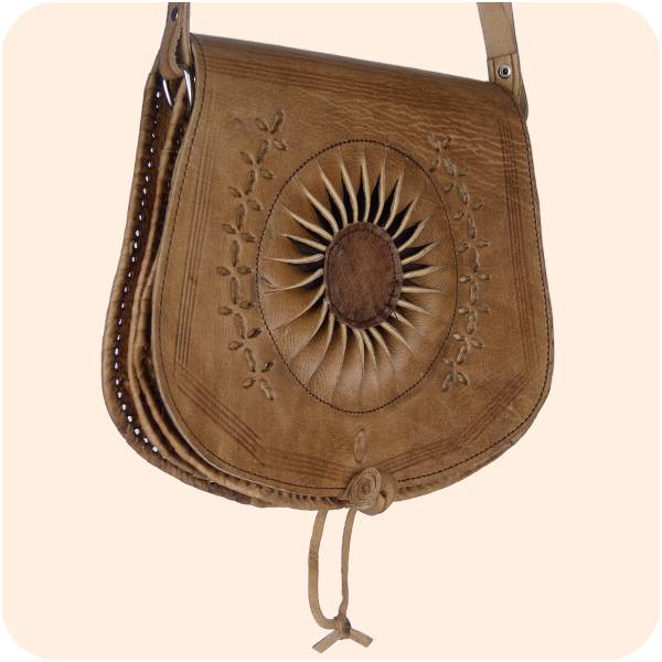 Simandra Umhängetasche Zahra 25x28cm Leder - marokkanische Schultertasche Lederhandtasche rund 2 Fächer Letzter Tag
