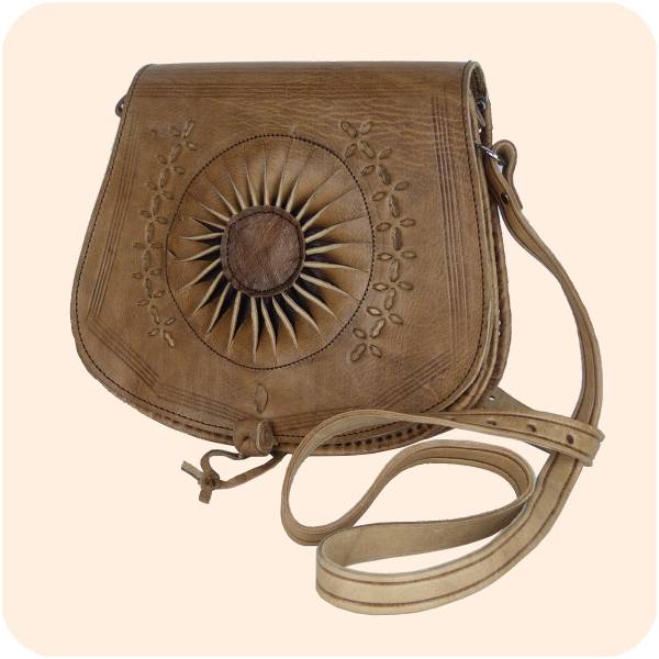 Simandra Umhängetasche Zahra 25x28cm Leder - marokkanische Schultertasche Lederhandtasche rund 2 Fächer Letzter Tag