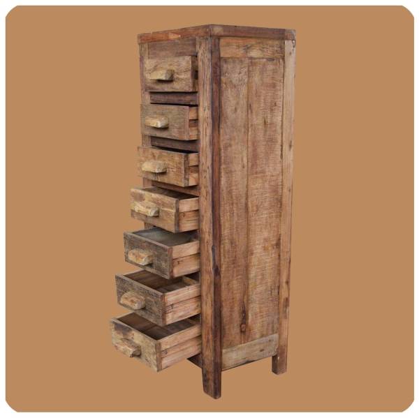 Simandra Altholz Teak Holz massiv Schubladenschrank Highboard Apothekerschrank schmal