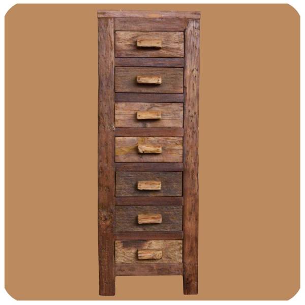 Simandra Altholz Teak Holz massiv Schubladenschrank Highboard Apothekerschrank schmal Black Friday Preise