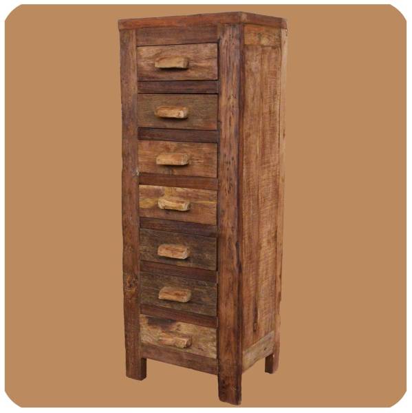 Simandra Altholz Teak Holz massiv Schubladenschrank Highboard Apothekerschrank schmal Black Friday Preise