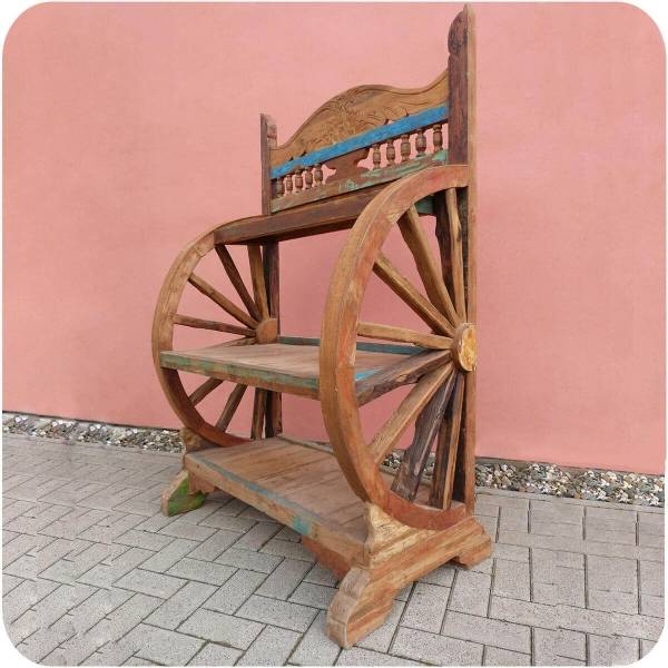 Simandra Antikes Wagenrad Regal Djawa Recycling Teak Holz massiv