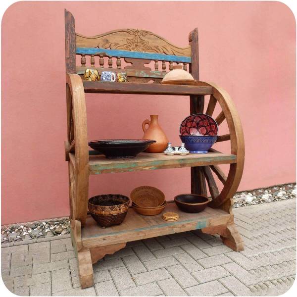 Simandra Antikes Wagenrad Regal Djawa Recycling Teak Holz massiv Im Verkauf