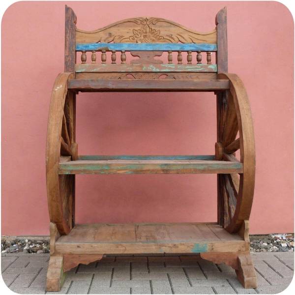 Simandra Antikes Wagenrad Regal Djawa Recycling Teak Holz massiv Im Verkauf