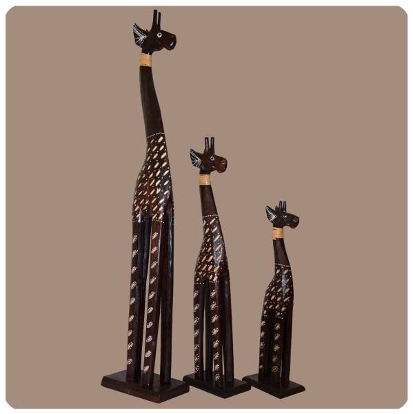 Simandra Holz Figur afrikanische Skulptur Holzfigur Afrika Deko Giraffe 3er Set Angebote