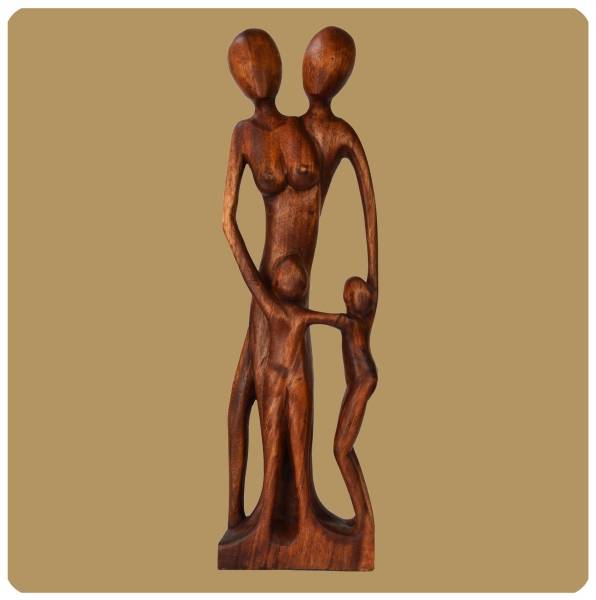 Simandra Skulptur abstrakte handgefertigte Holzfigur Einheit Mutter Vater Kinder