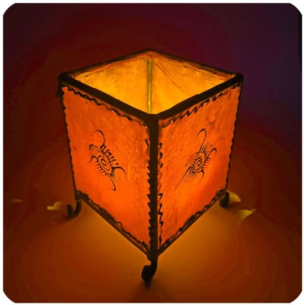 Simandra Windlicht Teelichthalter Kerzenhalter aus Leder Orient marokkanisch Deko Sonne