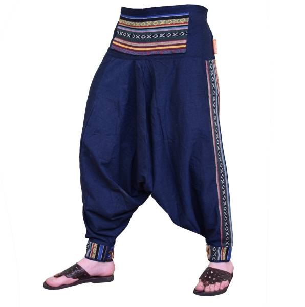Simandra Luftige Ethno Haremshose "Rishikesh" im Boho-Stil mit bunten Web-Einsätzen
