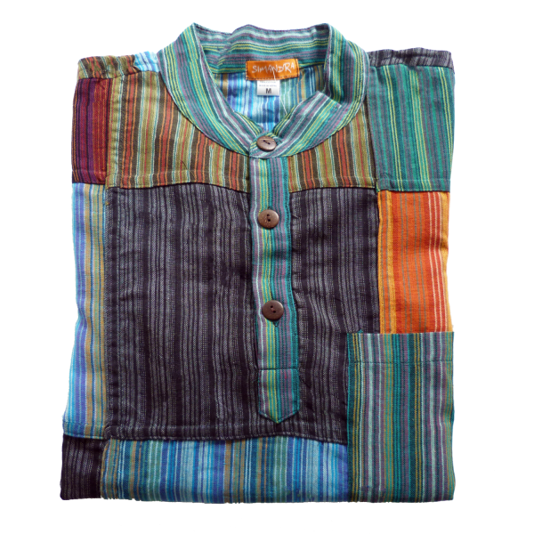 Simandra Patchwork Hemd Pullover Shirt Fischerhemd Freizeithemd Freizeitshirt Hippie Goa Psy Sweater Bash