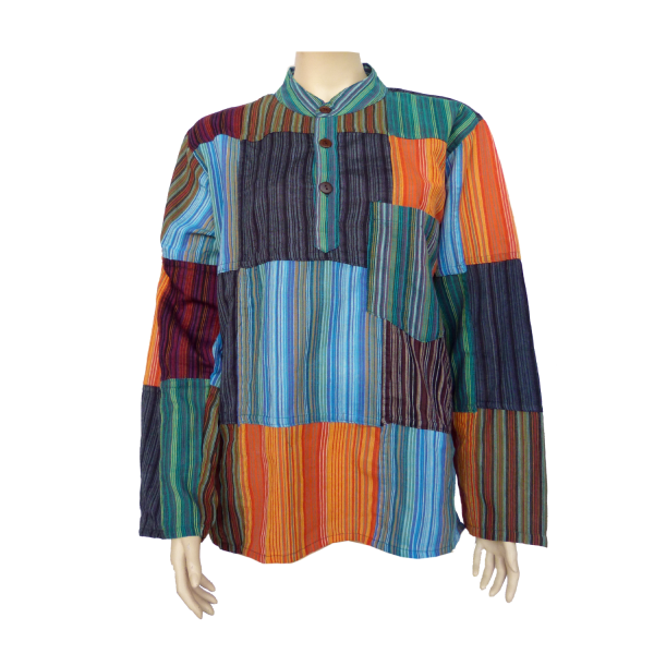 Simandra Patchwork Hemd Pullover Shirt Fischerhemd Freizeithemd Freizeitshirt Hippie Goa Psy Sweater Bash Wochenangebot
