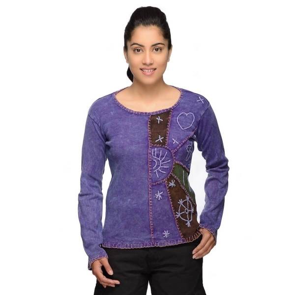 Simandra Patchwork Shirt Pullover Oberteil Sweatshirt Zip Hoodie Freizeitshirt Hippie Goa Psy Sweater Devi